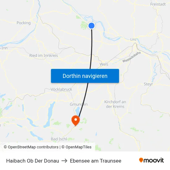 Haibach Ob Der Donau to Ebensee am Traunsee map