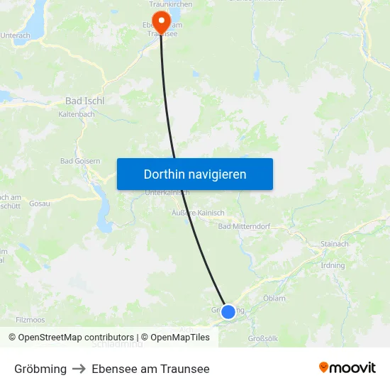 Gröbming to Ebensee am Traunsee map