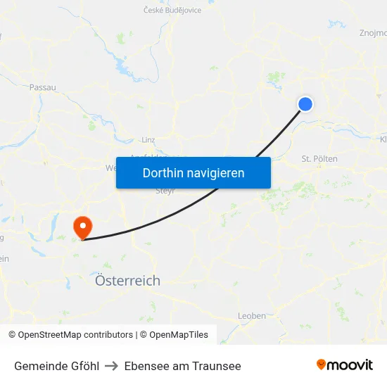 Gemeinde Gföhl to Ebensee am Traunsee map