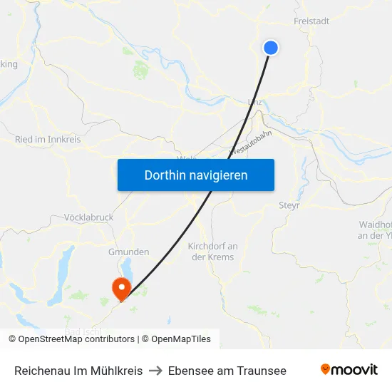 Reichenau Im Mühlkreis to Ebensee am Traunsee map
