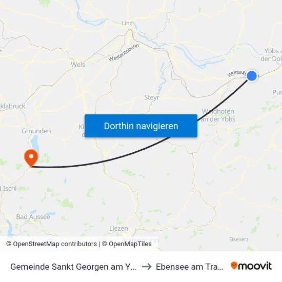 Gemeinde Sankt Georgen am Ybbsfelde to Ebensee am Traunsee map