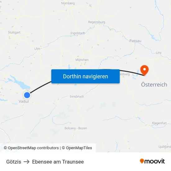 Götzis to Ebensee am Traunsee map