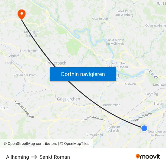 Allhaming to Sankt Roman map