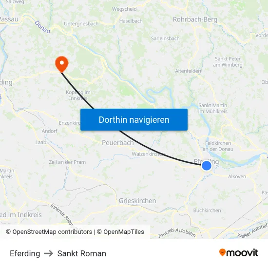 Eferding to Sankt Roman map