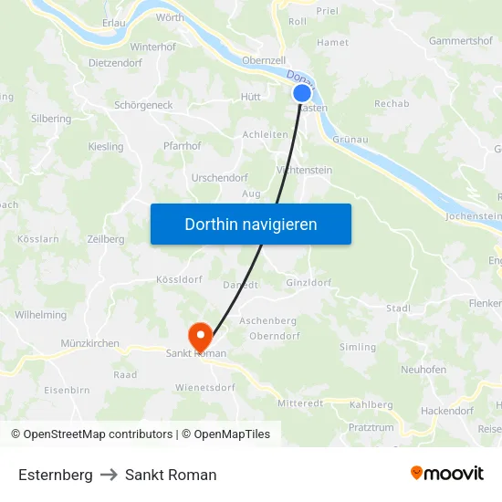 Esternberg to Sankt Roman map