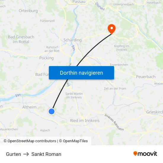 Gurten to Sankt Roman map