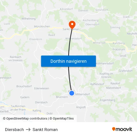 Diersbach to Sankt Roman map
