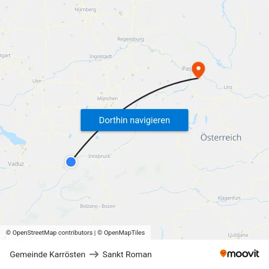 Gemeinde Karrösten to Sankt Roman map