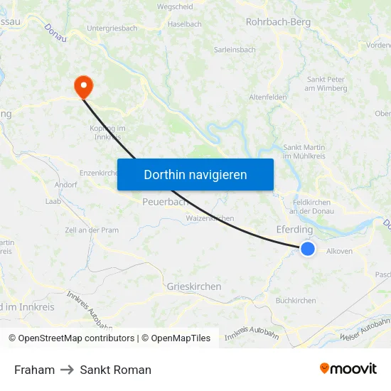 Fraham to Sankt Roman map