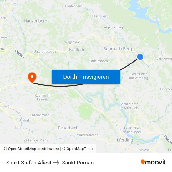 Sankt Stefan-Afiesl to Sankt Roman map