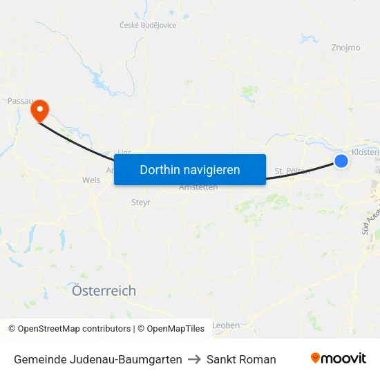 Gemeinde Judenau-Baumgarten to Sankt Roman map
