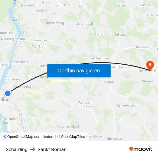 Schärding to Sankt Roman map