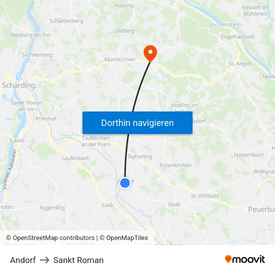 Andorf to Sankt Roman map