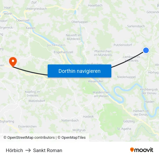 Hörbich to Sankt Roman map