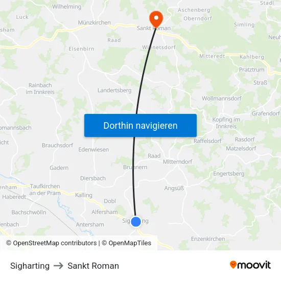 Sigharting to Sankt Roman map