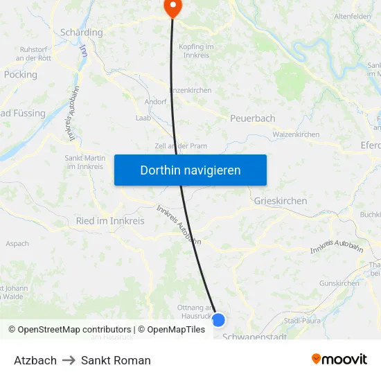 Atzbach to Sankt Roman map