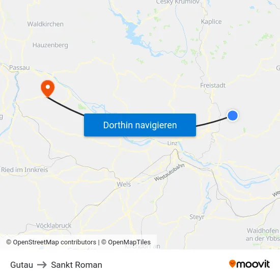 Gutau to Sankt Roman map