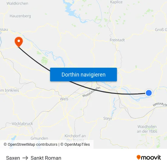 Saxen to Sankt Roman map