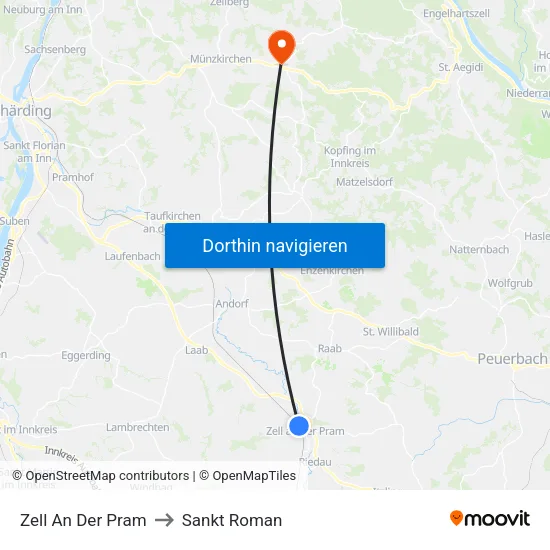 Zell An Der Pram to Sankt Roman map