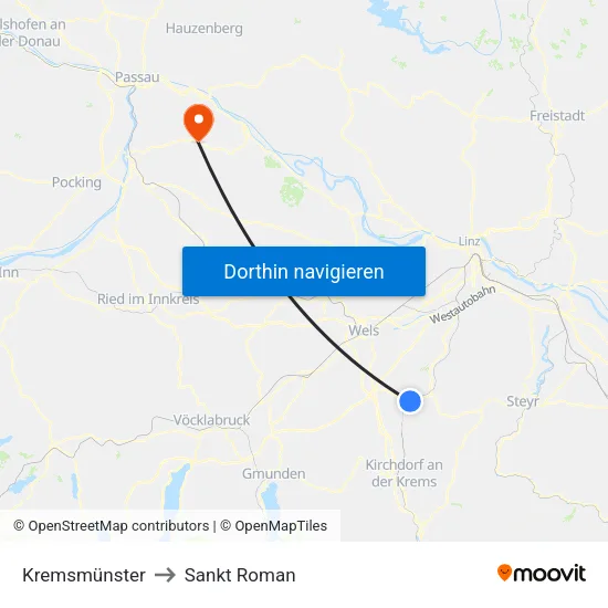 Kremsmünster to Sankt Roman map