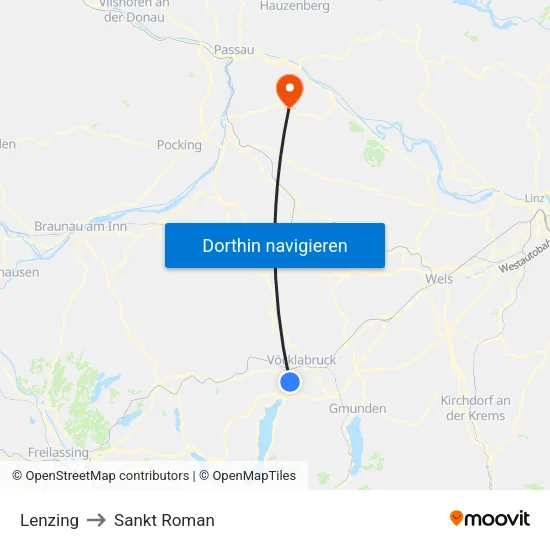 Lenzing to Sankt Roman map