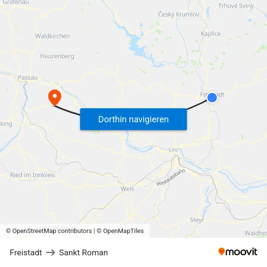 Freistadt to Sankt Roman map