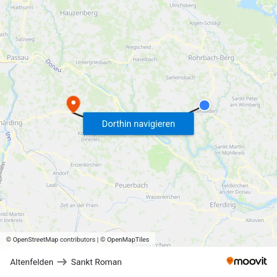 Altenfelden to Sankt Roman map