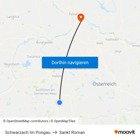 Schwarzach Im Pongau to Sankt Roman map