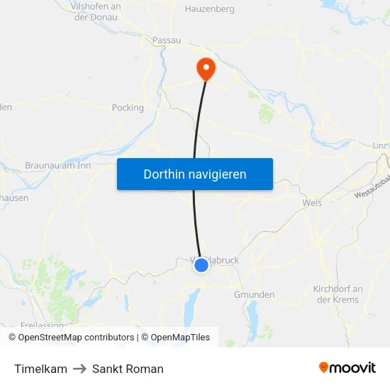 Timelkam to Sankt Roman map