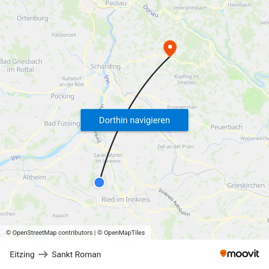 Eitzing to Sankt Roman map