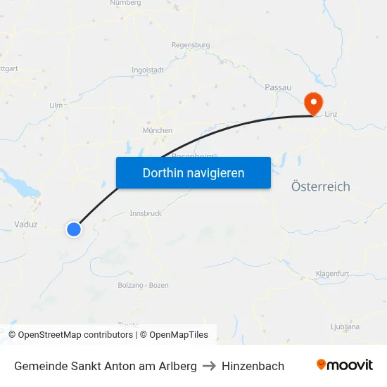 Gemeinde Sankt Anton am Arlberg to Hinzenbach map