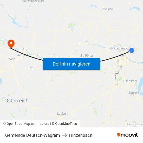 Gemeinde Deutsch-Wagram to Hinzenbach map