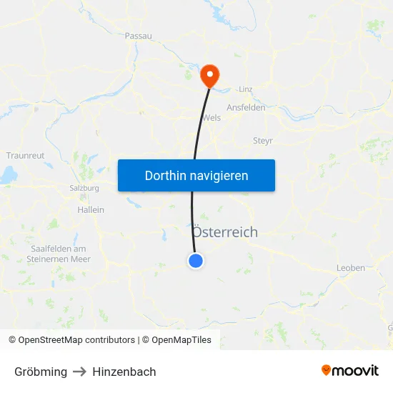 Gröbming to Hinzenbach map