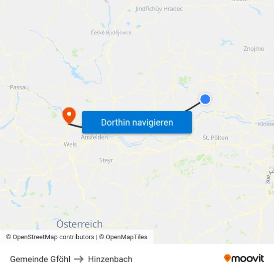 Gemeinde Gföhl to Hinzenbach map