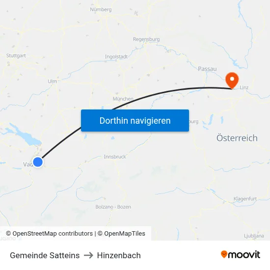 Gemeinde Satteins to Hinzenbach map