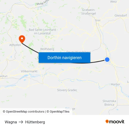 Wagna to Hüttenberg map