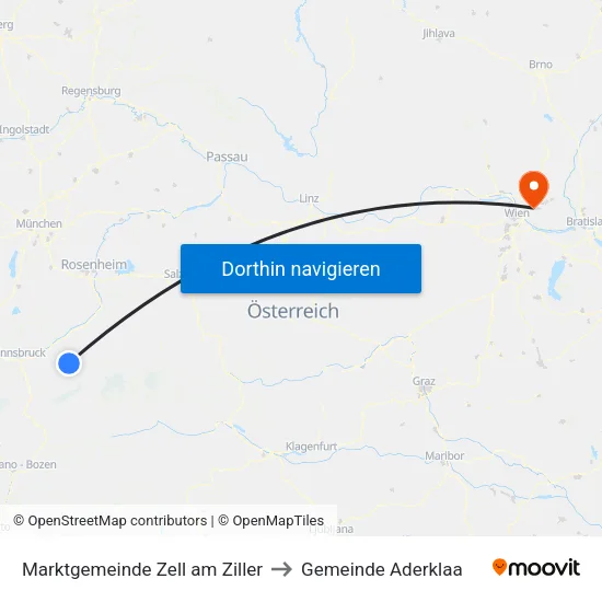 Marktgemeinde Zell am Ziller to Gemeinde Aderklaa map