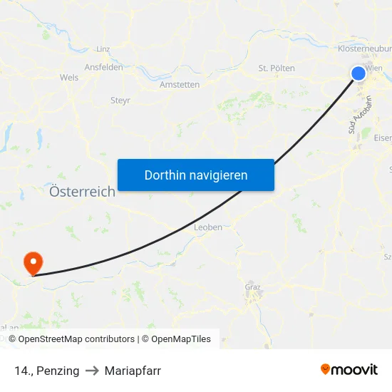 14., Penzing to Mariapfarr map