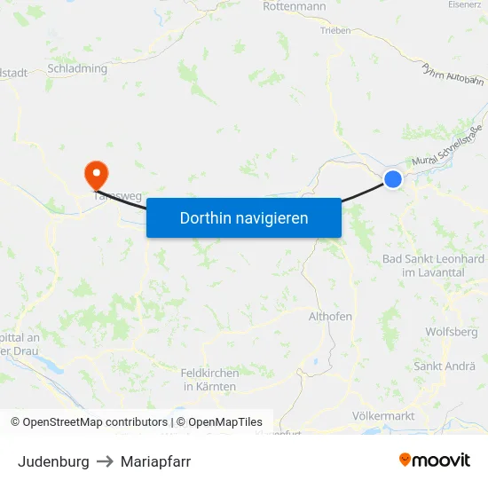 Judenburg to Mariapfarr map