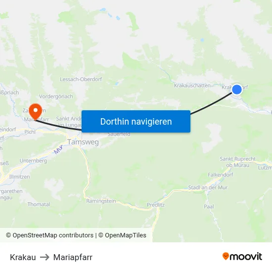 Krakau to Mariapfarr map