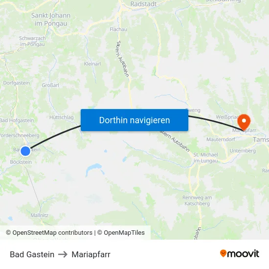 Bad Gastein to Mariapfarr map