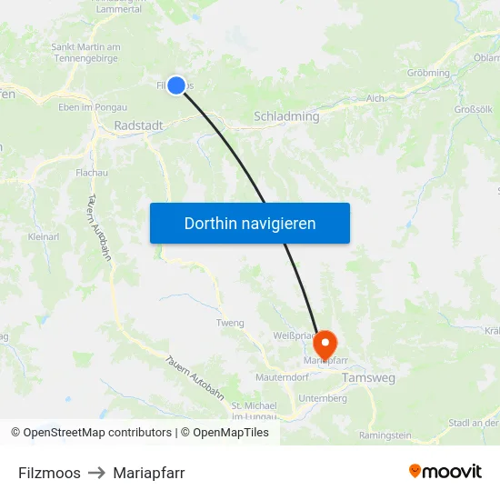 Filzmoos to Mariapfarr map