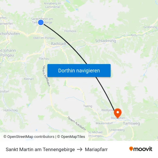 Sankt Martin am Tennengebirge to Mariapfarr map