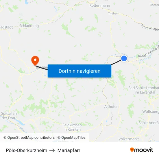 Pöls-Oberkurzheim to Mariapfarr map