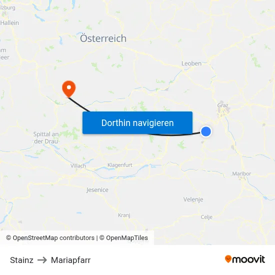 Stainz to Mariapfarr map