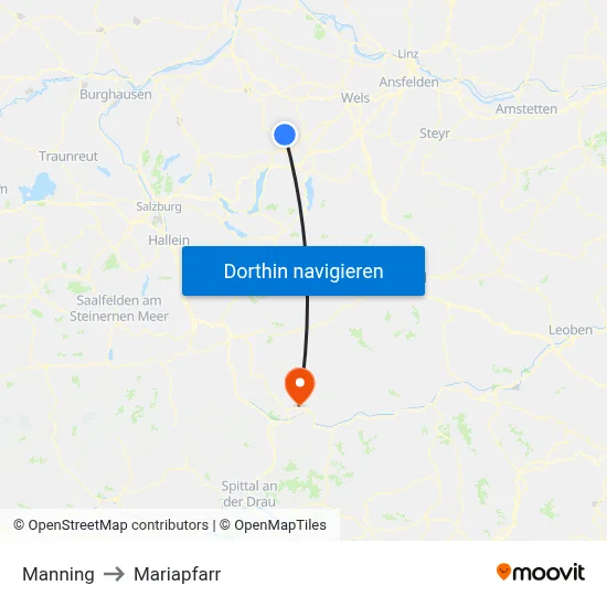 Manning to Mariapfarr map