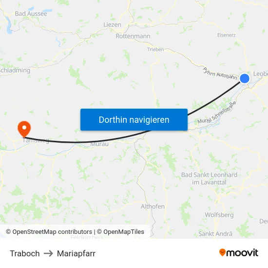 Traboch to Mariapfarr map