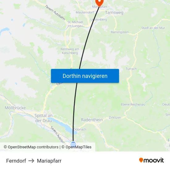 Ferndorf to Mariapfarr map