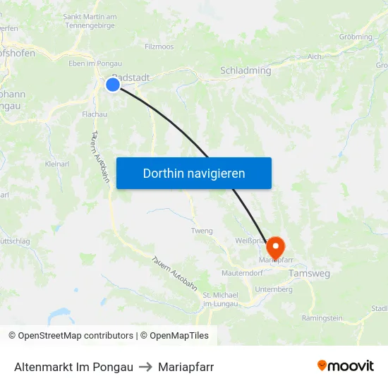 Altenmarkt Im Pongau to Mariapfarr map
