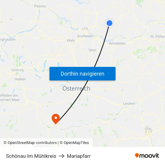 Schönau Im Mühlkreis to Mariapfarr map